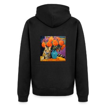 cat, cat motif, flowers, gift, gift idea - Unisex Premium Organic Zip Hoodie - black - Back - Nico (187cm)