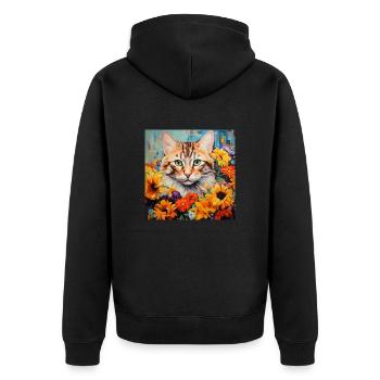 Katze, katzenmotiv, blumen, geschenk, geschenkidee - Unisex Premium Bio Zip Hoodie - Schwarz - Hinten - Nico (187cm)