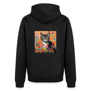 chat, motif de chat, fleurs, cadeau, idée cadeau - Veste à capuche bio Premium Unisexe - noir - Dos - Nico (187cm)