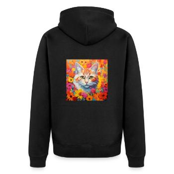 Katze, katzenmotiv, blumen, geschenk, geschenkidee - Unisex Premium Bio Zip Hoodie - Schwarz - Hinten - Nico (187cm)