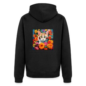 Katze, katzenmotiv, blumen, geschenk, geschenkidee - Unisex Premium Bio Zip Hoodie - Schwarz - Hinten - Nico (187cm)