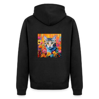 chat, motif de chat, fleurs, cadeau, idée cadeau - Veste à capuche bio Premium Unisexe - noir - Dos - Nico (187cm)