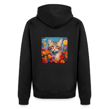 Katze, katzenmotiv, blumen, geschenk, geschenkidee - Unisex Premium Bio Zip Hoodie - Schwarz - Hinten - Nico (187cm)