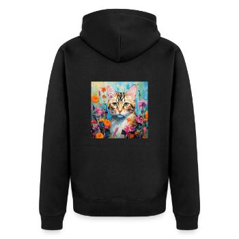 chat, motif de chat, fleurs, cadeau, idée cadeau - Veste à capuche bio Premium Unisexe - noir - Dos - Nico (187cm)