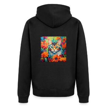 Katze, katzenmotiv, blumen, geschenk, geschenkidee - Unisex Premium Bio Zip Hoodie - Schwarz - Hinten - Nico (187cm)
