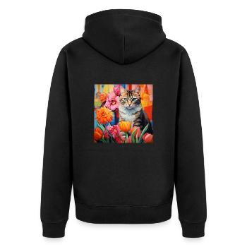 chat, motif de chat, fleurs, cadeau, idée cadeau - Veste à capuche bio Premium Unisexe - noir - Dos - Nico (187cm)