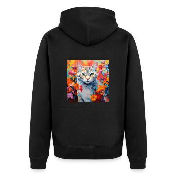 chat, motif de chat, fleurs, cadeau, idée cadeau - Veste à capuche bio Premium Unisexe - noir - Dos - Nico (187cm)