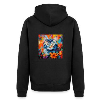 Katze, katzenmotiv, blumen, geschenk, geschenkidee - Unisex Premium Bio Zip Hoodie - Schwarz - Hinten - Nico (187cm)