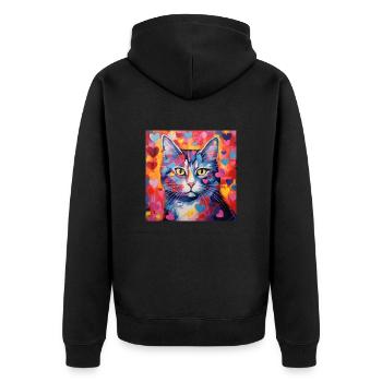 Katze, katzenmotiv, herz, geschenk, geschenkideen - Unisex Premium Bio Zip Hoodie - Schwarz - Hinten - Nico (187cm)