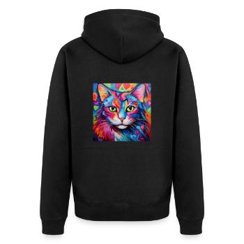 Katze, katzenmotiv, herz, geschenk, geschenkideen - Unisex Premium Bio Zip Hoodie - Schwarz - Hinten - Nico (187cm)