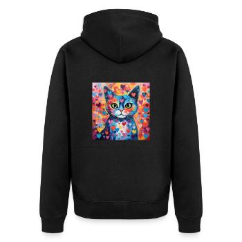 Katze, katzenmotiv, herz, geschenk, geschenkideen - Unisex Premium Bio Zip Hoodie - Schwarz - Hinten - Nico (187cm)