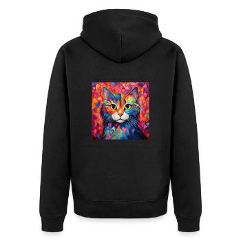 Katze, katzenmotiv, herz, geschenk, geschenkideen - Unisex Premium Bio Zip Hoodie - Schwarz - Hinten - Nico (187cm)
