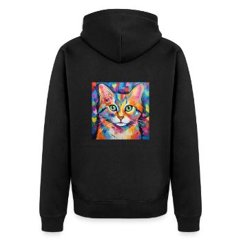 Katze, katzenmotiv, herz, geschenk, geschenkideen - Unisex Premium Bio Zip Hoodie - Schwarz - Hinten - Nico (187cm)