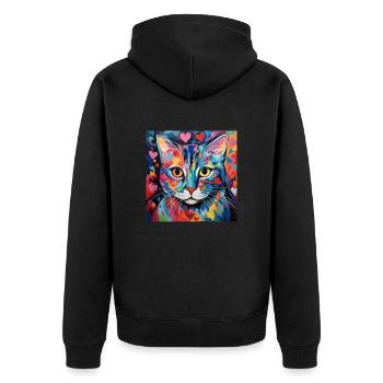 Katze, katzenmotiv, herz, geschenk, geschenkideen - Unisex Premium Bio Zip Hoodie - Schwarz - Hinten - Nico (187cm)