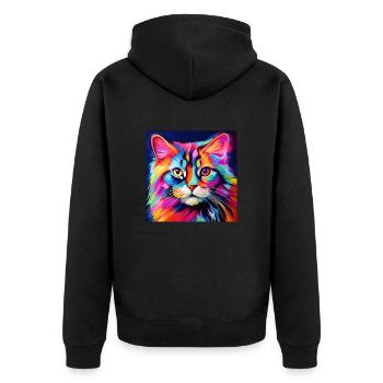 Katze, katzenmotiv, bunt, geschenk, geschenkideen - Unisex Premium Bio Zip Hoodie - Schwarz - Hinten - Nico (187cm)