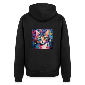 Katze, katzenmotiv, popart, geschenk, geschenkidee - Unisex Premium Bio Zip Hoodie - Schwarz - Hinten - Nico (187cm)