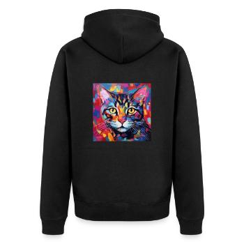 Katze, katzenmotiv, popart, geschenk, geschenkidee - Unisex Premium Bio Zip Hoodie - Schwarz - Hinten - Nico (187cm)