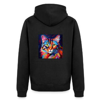 Katze, katzenmotiv, bunt, geschenk, geschenkideen - Unisex Premium Bio Zip Hoodie - Schwarz - Hinten - Nico (187cm)