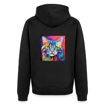 Katze, katzenmotiv, bunt, geschenk, geschenkideen - Unisex Premium Bio Zip Hoodie - Schwarz - Hinten - Nico (187cm)