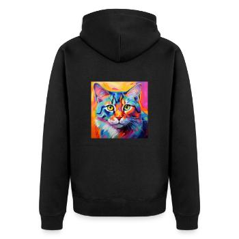 Katze, katzenmotiv, popart, geschenk, geschenkidee - Unisex Premium Bio Zip Hoodie - Schwarz - Hinten - Nico (187cm)