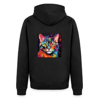 Katze, katzenmotiv, popart, geschenk, geschenkidee - Unisex Premium Bio Zip Hoodie - Schwarz - Hinten - Nico (187cm)
