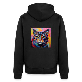 Katze, katzenmotiv, popart, geschenk, geschenkidee - Unisex Premium Bio Zip Hoodie - Schwarz - Hinten - Nico (187cm)