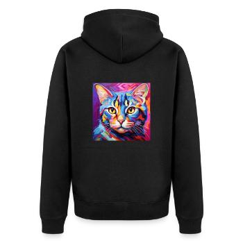 Katze, katzenmotiv, popart, geschenk, geschenkidee - Unisex Premium Bio Zip Hoodie - Schwarz - Hinten - Nico (187cm)
