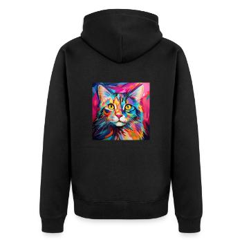 Katze, katzenmotiv, popart, geschenk, geschenkidee - Unisex Premium Bio Zip Hoodie - Schwarz - Hinten - Nico (187cm)