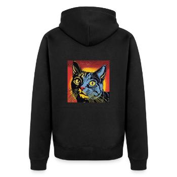 Katze, katzenmotiv, comic, geschenk, geschenkideen - Unisex Premium Bio Zip Hoodie - Schwarz - Hinten - Nico (187cm)