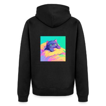 Katze, katzenmotiv - Unisex Premium Bio Zip Hoodie - Schwarz - Hinten - Nico (187cm)