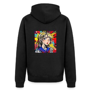 Anime, Girl, Retro, Waifu, Japan - Unisex Premium Organic Zip Hoodie - black - Back - Nico (187cm)