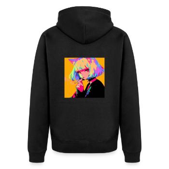 anime, cat girl, waifu, japan - Unisex Premium Bio Zip Hoodie - Schwarz - Hinten - Nico (187cm)