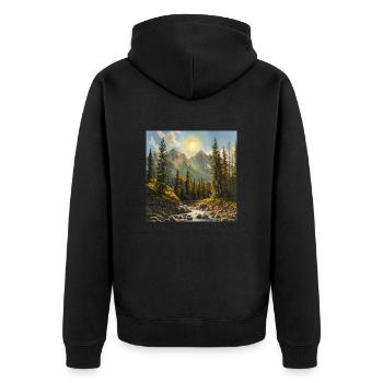 Berge, Landschaft, Natur, Bäume, Sonne - Unisex Premium Bio Zip Hoodie - Schwarz - Hinten - Nico (187cm)