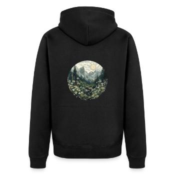 Boho, Blumen, Berge, Landschaft, Natur, Bäume - Unisex Premium Bio Zip Hoodie - Schwarz - Hinten - Nico (187cm)