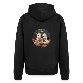 Ghosts, Reading, Book, Library, Halloween - Unisex Premium Organic Zip Hoodie - black - Back - Nico (187cm)