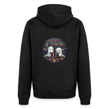 Ghosts, Reading, Book, Library, Halloween - Unisex Premium Organic Zip Hoodie - black - Back - Nico (187cm)