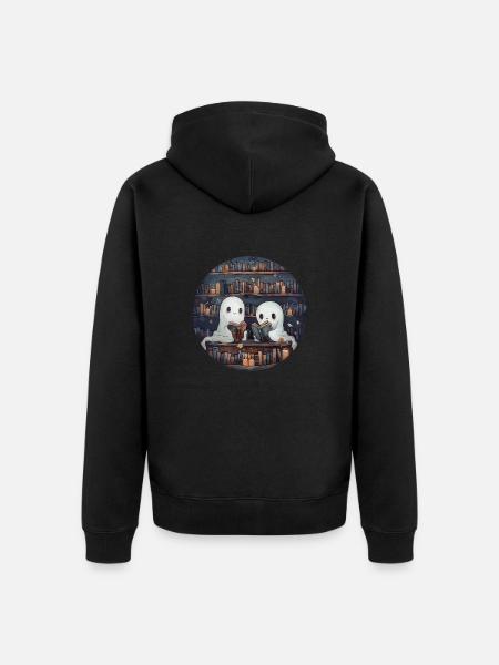 Ghosts, Reading, Book, Library, Halloween - Unisex Premium Organic Zip Hoodie - black