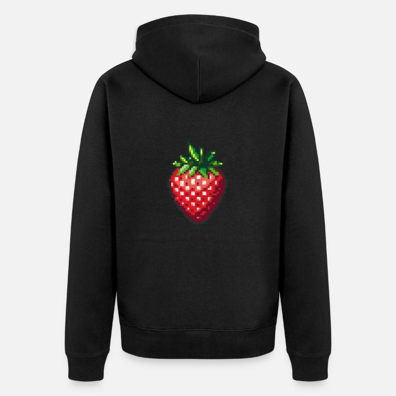 Pixel Fraise Fruit d’été - Veste à capuche bio Premium Unisexe - noir