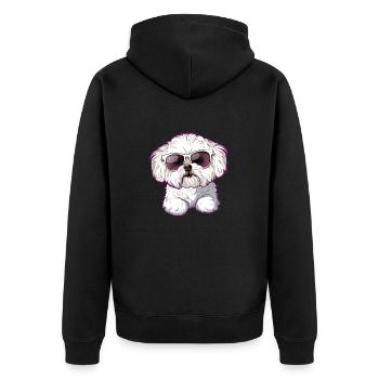 Bichon Frisé, Bichon Frise, Hund, Sonnenbrille - Unisex Premium Bio Zip Hoodie - Schwarz - Hinten - Nico (187cm)