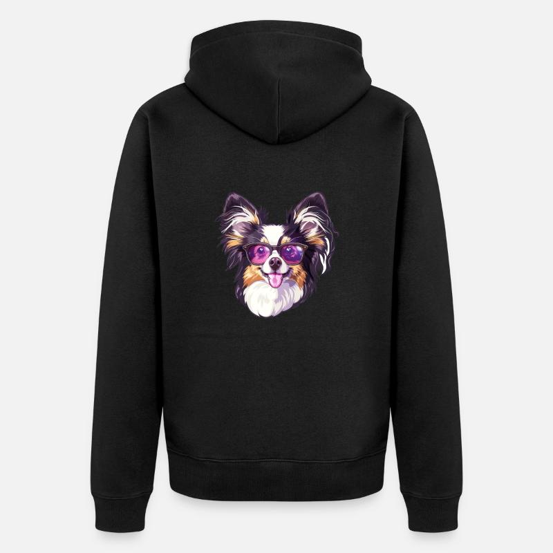 Épagneul miniature continental Papillon - Veste à capuche bio Premium Unisexe - noir