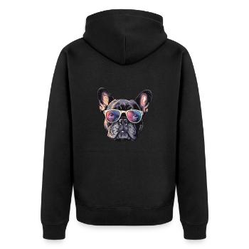 Französische Bulldogge, Frenchie, French Bulldog, - Unisex Premium Bio Zip Hoodie - Schwarz - Hinten - Nico (187cm)