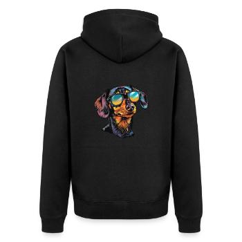 Dackel Sommer Sonnenbrille - Unisex Premium Bio Zip Hoodie - Schwarz - Hinten - Nico (187cm)