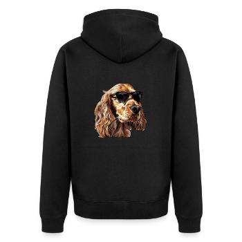 English Cocker Spaniel, Dog, Sunglasses, Summer - Unisex Premium Organic Zip Hoodie - black - Back - Nico (187cm)