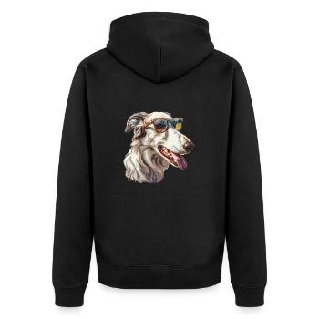 Barsoi, Borzoi, Hund, Sonnenbrille, Sommer, gesche - Unisex Premium Bio Zip Hoodie - Schwarz - Hinten - Nico (187cm)