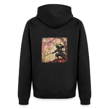 Japanisch, Samurai, Kirschblüte, Kunst, Ukiyo-E - Unisex Premium Bio Zip Hoodie - Schwarz - Hinten - Nico (187cm)