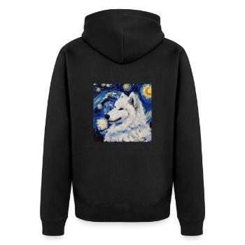 Samojede Samoyed Van Gogh Sternennacht Geschenk - Unisex Premium Bio Zip Hoodie - Schwarz - Hinten - Nico (187cm)