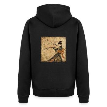 Japanisch, Samurai, Kirschblüte, Kunst, Ukiyo-E, s - Unisex Premium Bio Zip Hoodie - Schwarz - Hinten - Nico (187cm)