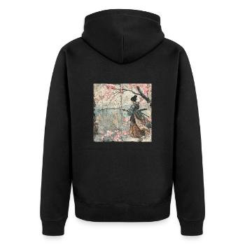 Japanese, Samurai, Cherry Blossom, Art, Ukiyo-E, s - Unisex Premium Organic Zip Hoodie - black - Back - Nico (187cm)