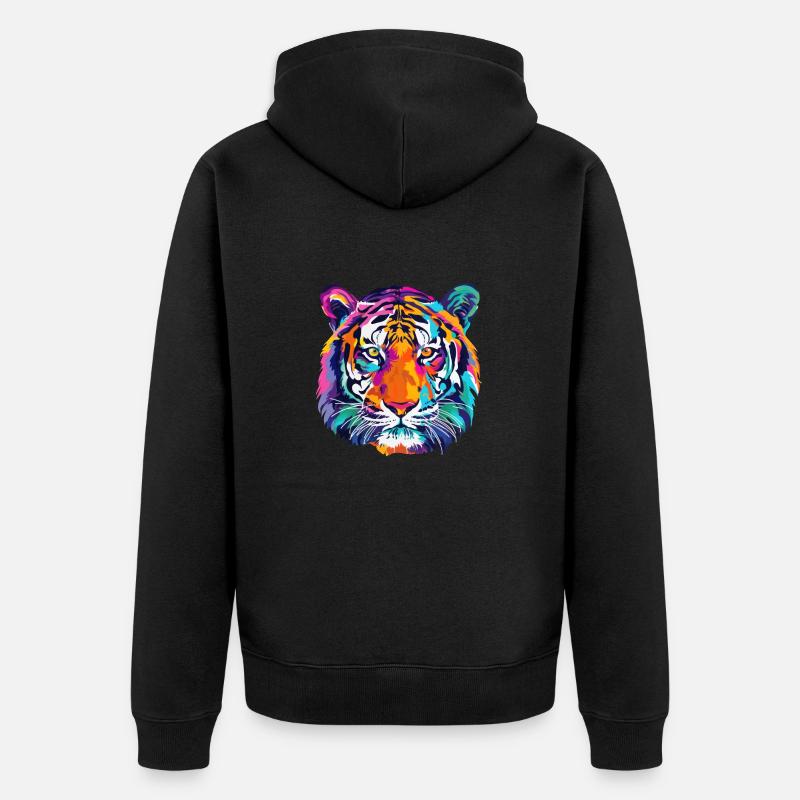Tiger Bunt Tigerkopf - Unisex Premium Bio Zip Hoodie - Schwarz