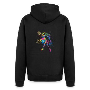 Buntes Tennis Tennisspielerin - Unisex Premium Bio Zip Hoodie - Schwarz - Hinten - Nico (187cm)